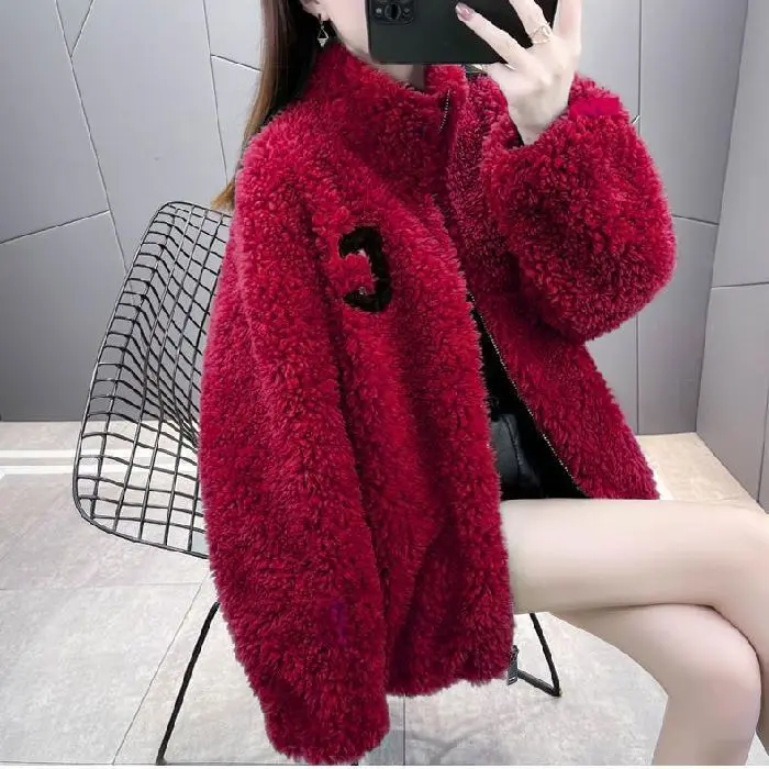 Warmth-Boosting Double-Sided Womens Short Shearling Coat with Zipper
