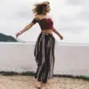 Women's pants fashion striped sexy split wide-leg pants casual pants women