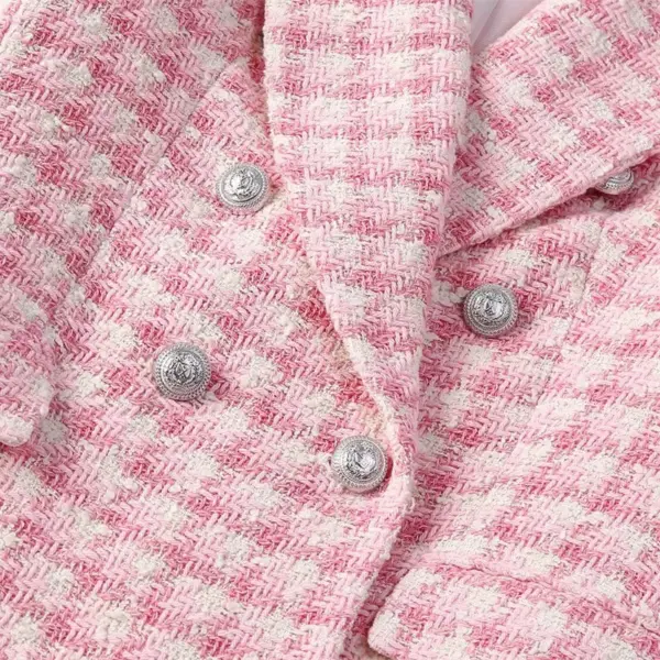 Structured Fit Pink Textured Check Double-Breasted Blazer