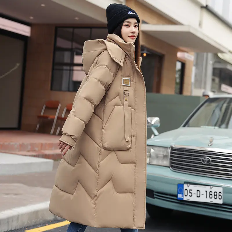 Warm Women’s Mid-Length Puffer Jacket with Detachable Hood Warm Women’s Mid-Length Puffer Jacket with Detachable Hood