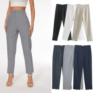 High-Waist Straight-Leg Polyester Trousers for Women