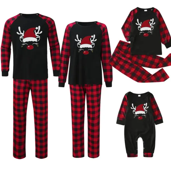 Plaid Stitching Printing Christmas Homewear Parent-child Suit M3