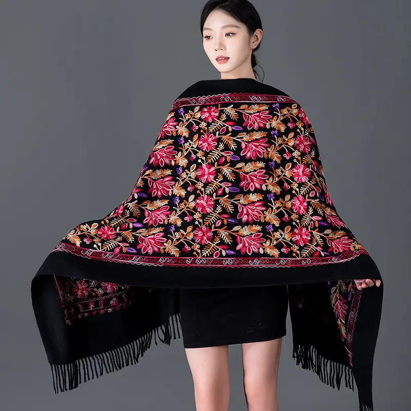 Rich Red Embroidered Winter Scarf For WomenSpringtime Blossoms All Around Rich Red Embroidered Winter Scarf For WomenSpringtime Blossoms All Around