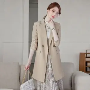 Korean-Style Blazer Trench Coat for Women, Modal Print
