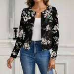 Women's Casual Crew-Neck Printed Short Long-Sleeve Jacket