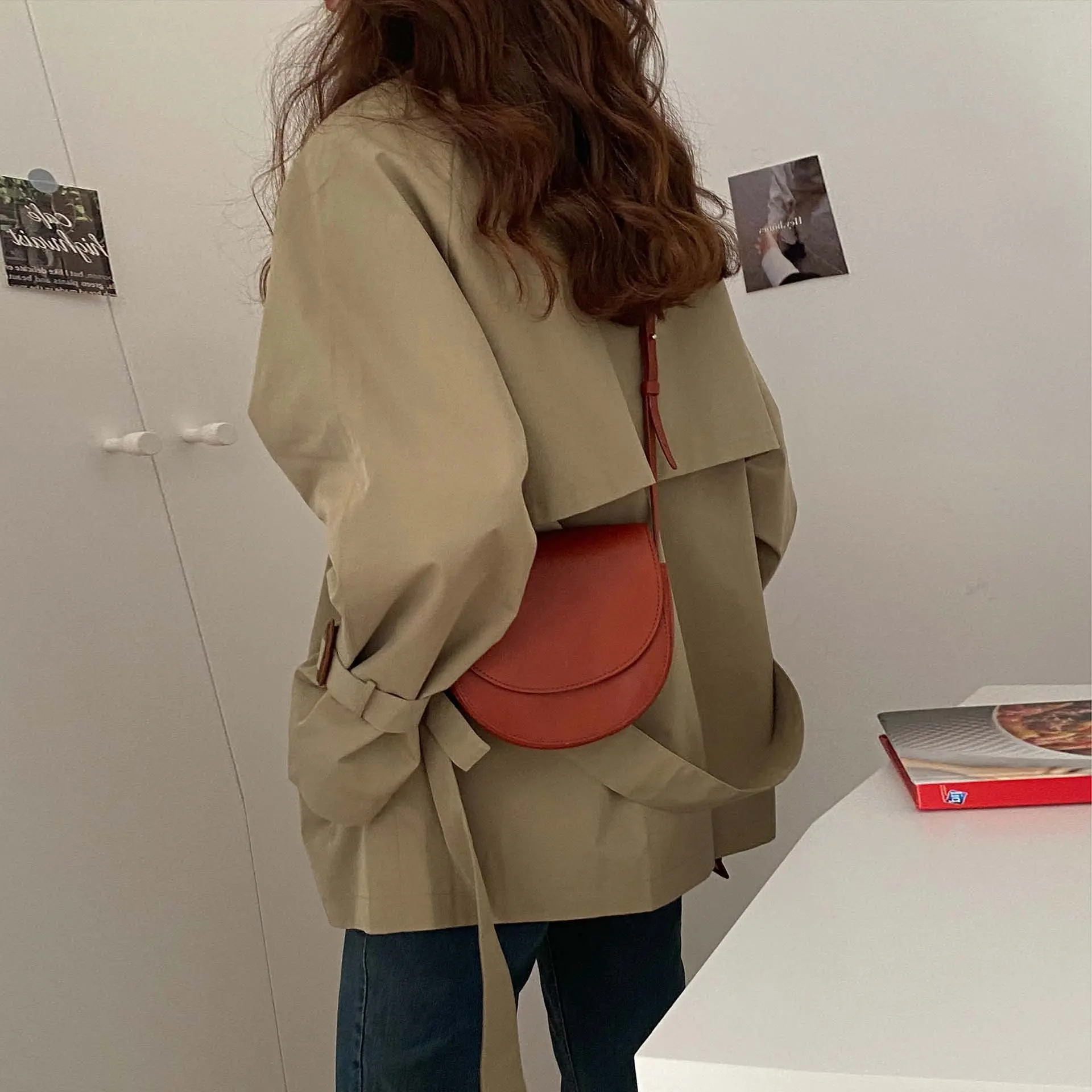 Khaki Short Trench Coat for Women with Belt - Lightweight Khaki Short Trench Coat for Women with Belt - Lightweight