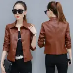 223d946b-3623-4468-ad1a-8f1a52c3f33c.webp Slimming Fit Ladies Motorcycle Leather Jacket - PU PU in Black