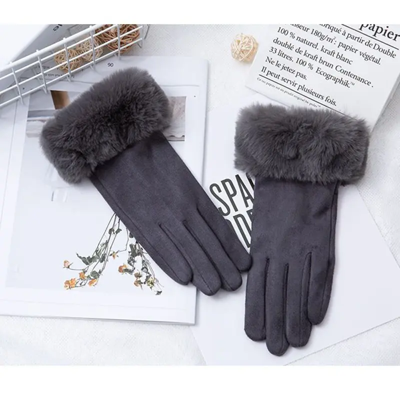 Thermal Touchscreen Suede Gloves with Fleece Lining, Free Size