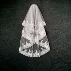 Layered Lace Trim Bridal Veil in Ivory or White - Swiss Net