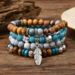 Comfort Elastic Turquoise Beaded Bracelet with Vintage U-Shape