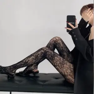 Retro Lace Mesh Socks For Women, Sexy Hollow Out Flower Woven Thin Black Pure Desire Pantyhose