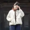 Womens Retro Colorblock Padded Jacket with Knotted Buttons