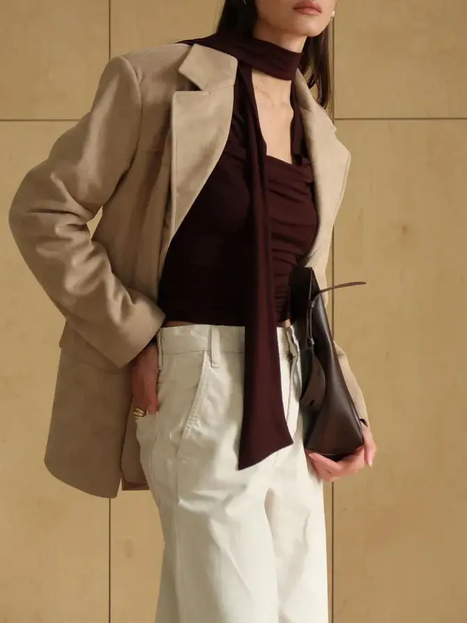 Ribbon V-neck Scarf Long-sleeved Base Shirt Ribbon V-neck Scarf Long-sleeved Base Shirt