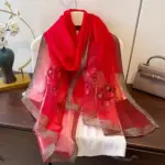 Embroidered Mulberry Silk Jacquard Long Wrap Scarf
