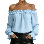 23c1e7d4-bc79-43b0-942a-d939ef73a7a2.webp Elegant Off-Shoulder Ruffle Blouse for Women, 3/4 Sleeves