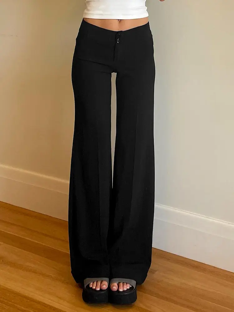 High-Waist Button Loose Trousers for Women with Patch High-Waist Button Loose Trousers for Women with Patch