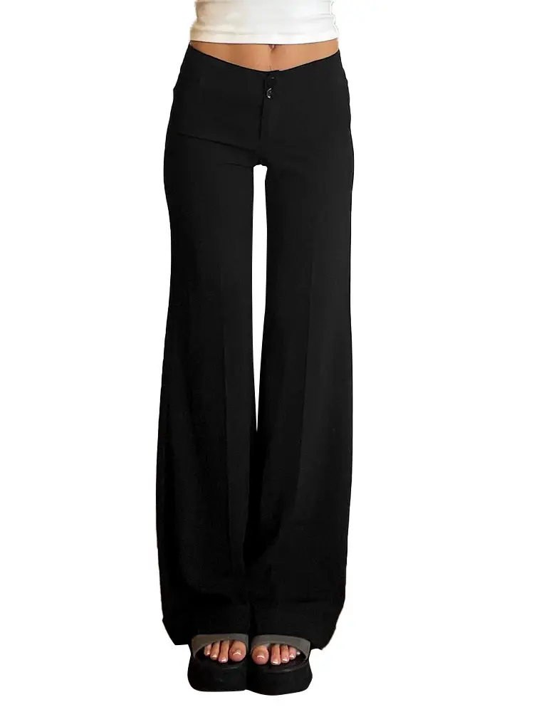 High-Waist Button Loose Trousers for Women with Patch High-Waist Button Loose Trousers for Women with Patch