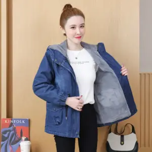Loose-fitting Thickened Hooded Thermal-lined Denim Cotton-padded Short Jacket