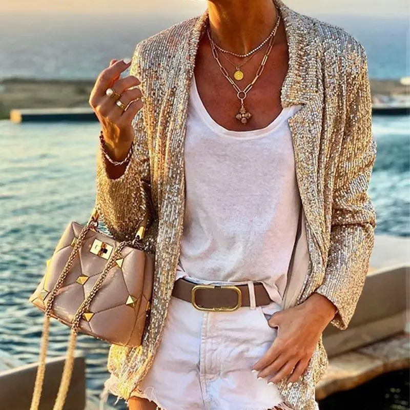 Women's Sequined Long-sleeved Autumn And Winter Slim Fit Small Blazer Women Women's Sequined Long-sleeved Autumn And Winter Slim Fit Small Blazer Women