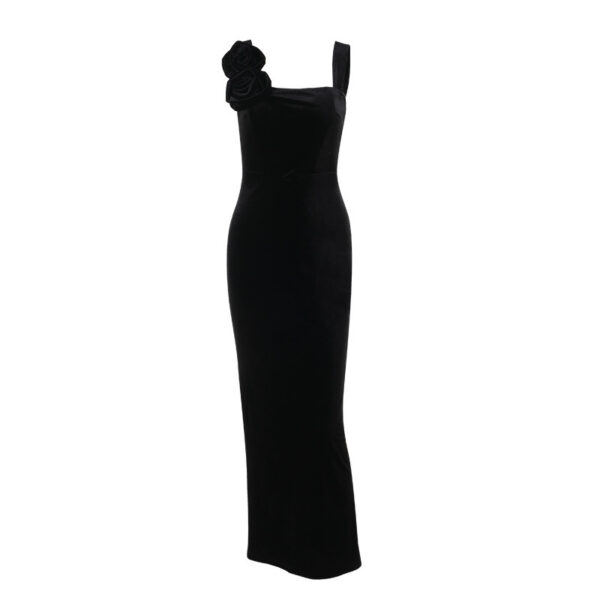 Slim-fit Velvet Flower Off-shoulder Dress Women Slim-fit Velvet Flower Off-shoulder Dress Women