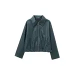 Women's Lapel Long Sleeve Leather Coat
