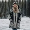 Long Loose-fitting Hooded Coat With A 3D Digital Print Long Loose-fitting Hooded Coat With A 3D Digital Print