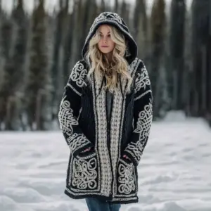 Long Loose-fitting Hooded Coat With A 3D Digital Print