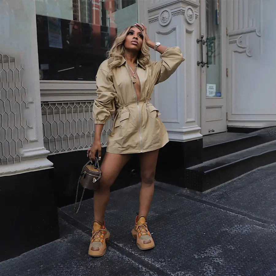 Adjustable Drawstring Waist Mid-Length Women’s Trench Coat Adjustable Drawstring Waist Mid-Length Women’s Trench Coat