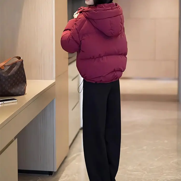 Warm Cropped Hooded Cotton Jacket with Thick Chenille Lining
