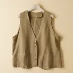25a0385e-af76-4457-8818-d8458fa19c9c.webp Relaxed Fit Cotton-Linen Sleeveless Vest with Button Detail
