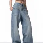 Retro Reverse-Wear Washed Denim Jeans for Men, Mid-Rise