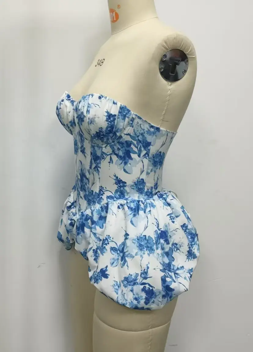 Printed Fishtail Hem Boning Bustier Top