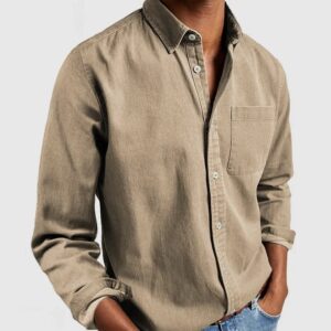 Men’s Long Sleeve Lapel Shirt in Solid Cotton-Blend - Regular Fit
