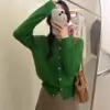 Versatile Solid-Colored Cardigan Sweater Coat With Small Gold Buttons