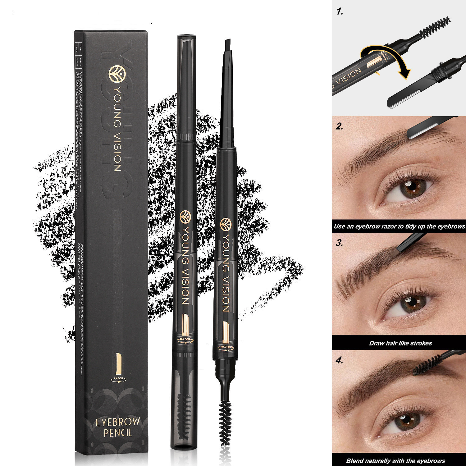 Waterproof Smear-Proof 3-in-1 Eyebrow Pencil for Defined Brows
