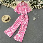 Comfort Fit Wide Leg Long Pants Two-Piece Set for Women