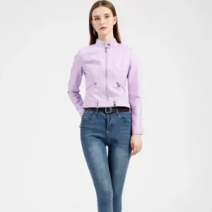 Women's Short Leather Jacket Stand Collar Jacket Thin