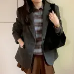 Retro Tweed Single-Breasted Coat for Women, Free Size