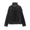 Textured Black Leather Biker Jacket for Women with Zipper