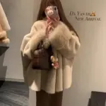 Effortless Draped Beige Apricot Loose-Fit Women’s Coat