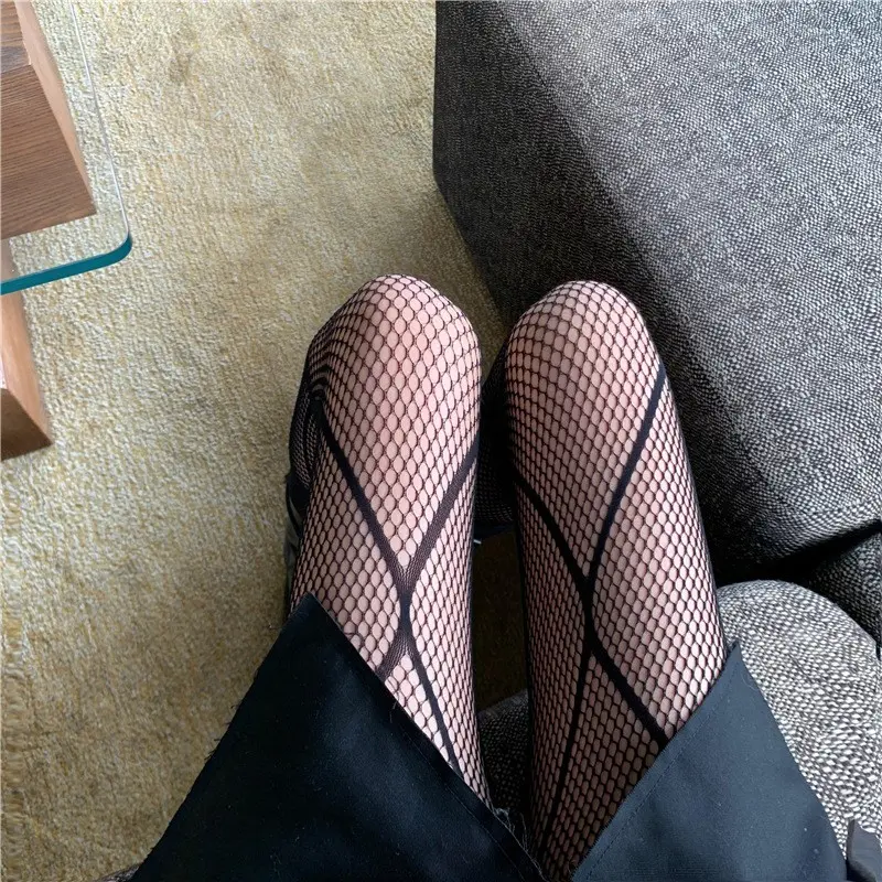 Sexy Thin Sheer Pantyhose, Large Square Pattern, Rhinestone Jacquard Hollow Out See-through Mesh Tights