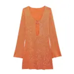 Summer Lady Temperament Fashion Deep V-neck Hollow Knitted Dress