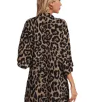Sheer Leopard-Print Womens Casual Cardigan Coat
