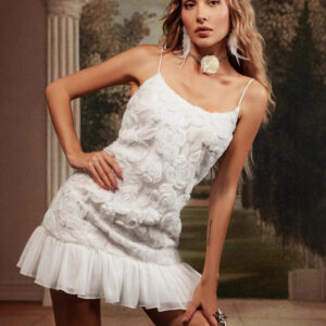 3 D Flower Patchwork Strap Dress for Women, Polyester