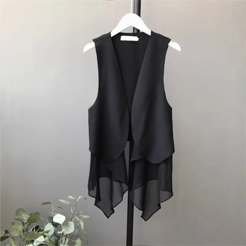 Lightweight Korean Chiffon Sleeveless Vest with Irregular Hem Lightweight Korean Chiffon Sleeveless Vest with Irregular Hem