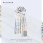 Light Blue Plaid Women’s Scarf with Tassels for Winter Wear