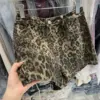 Vintage Leopard Print Denim Shorts for Women - High Waist Vintage Leopard Print Denim Shorts for Women - High Waist