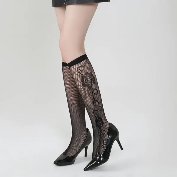 Women's Thin Floral Sexy Lace Trim Fishnet Stockings
