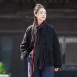 Womens Retro Colorblock Padded Jacket with Knotted Buttons