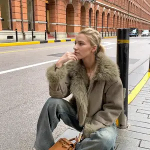 Warm Short Biker Leather Fur Jacket with Suede Lining